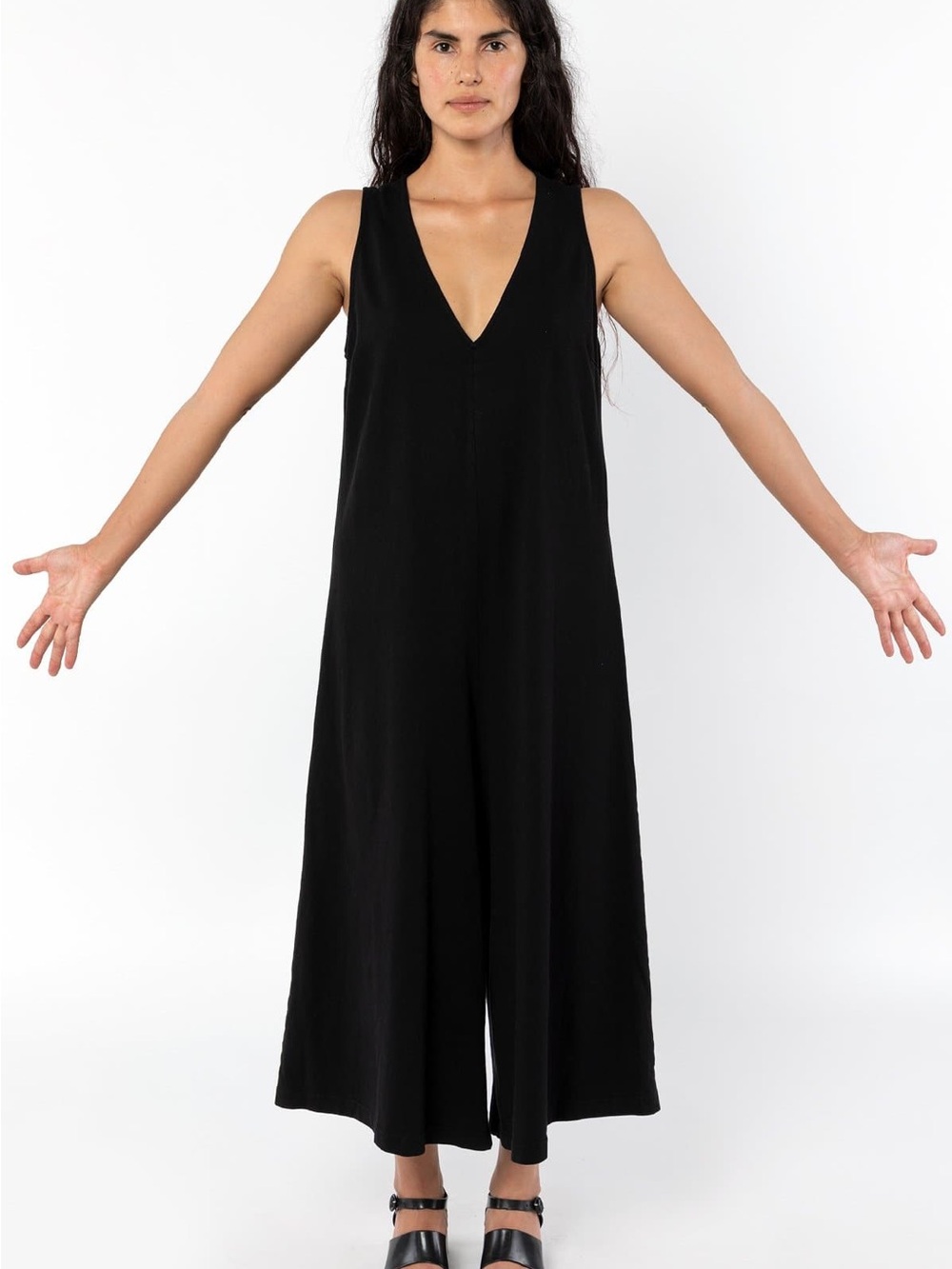 Los Angeles Apparel Black Sleeveless V-Neck Wide-Leg Jumpsuit